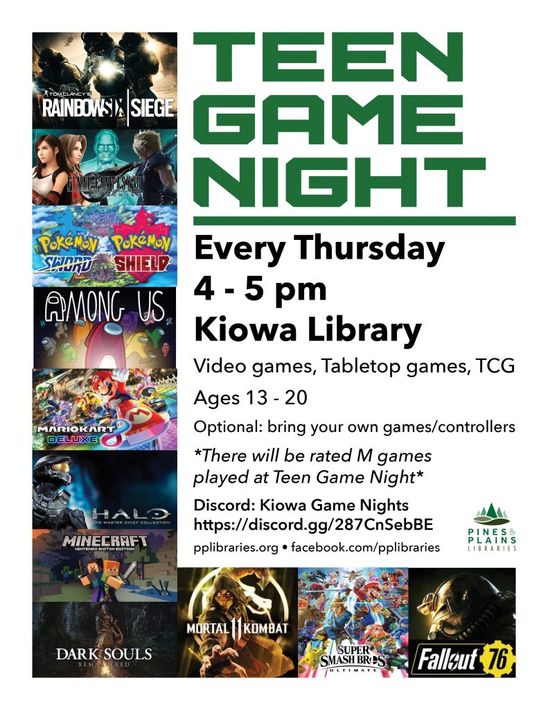 Teen Game Night flyer with images of many popular video games
