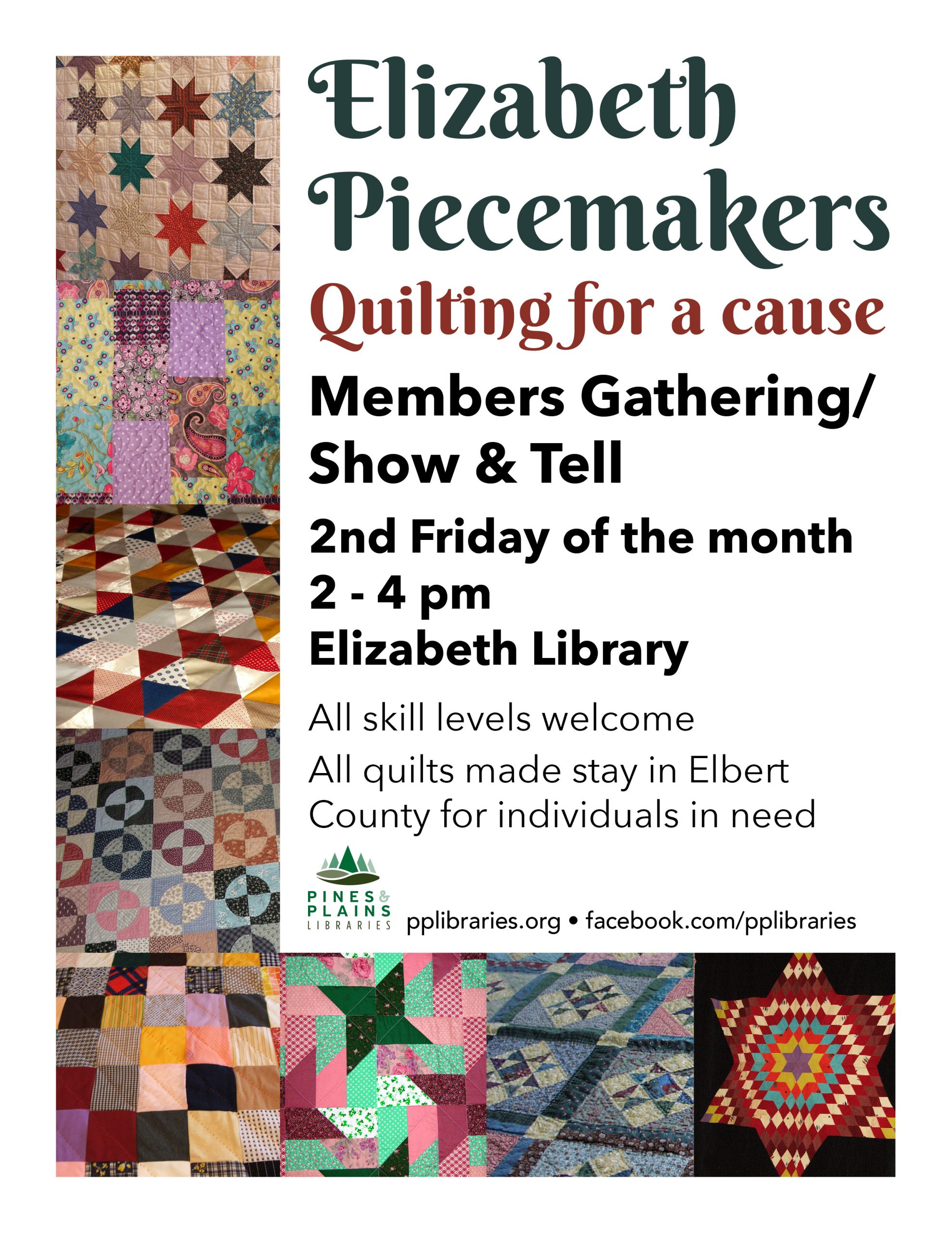 Elizabeth Piecemakers flyer with images of quilts