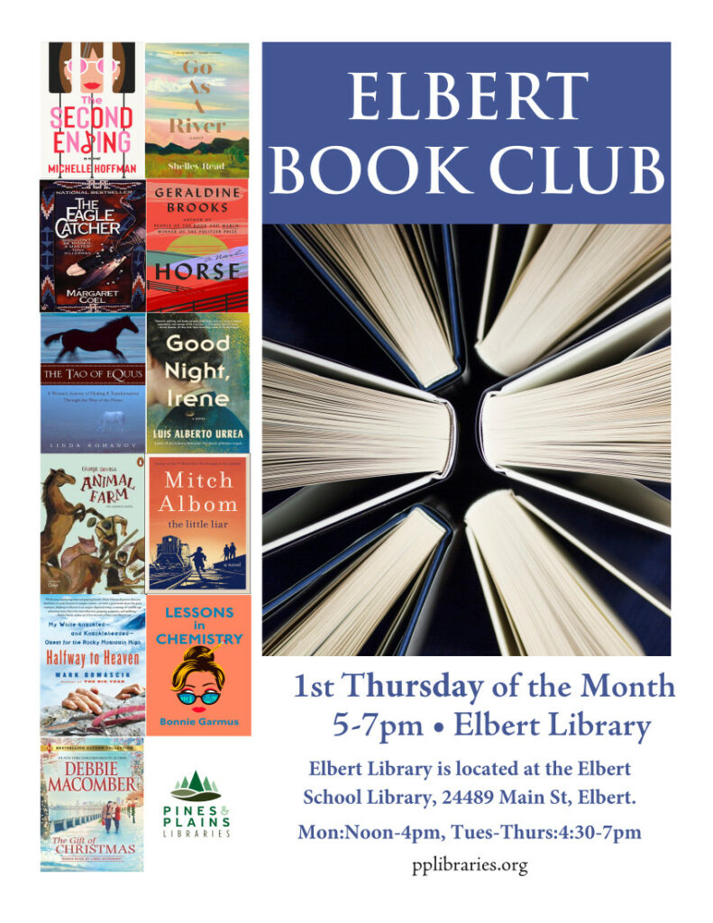 Elbert Book Club 1st Thursday of the month 5-7pm at Elbert Library