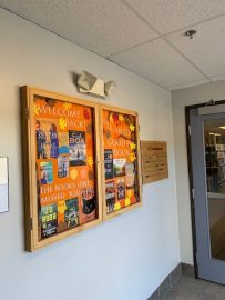 Photo of the Bulletin Board in the entryway of Elizabeth Library.